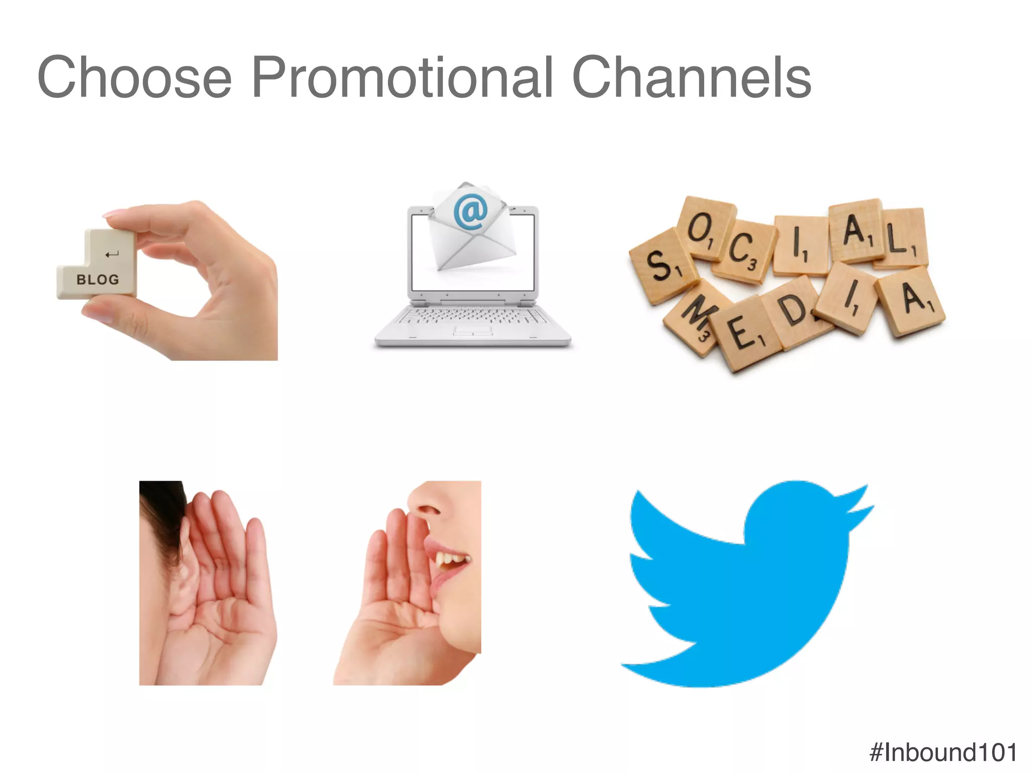 #Inbound101!
Choose Promotional Channels
 