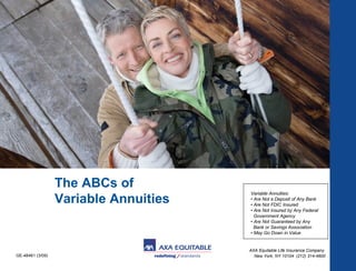 Variable Annuities: • Are Not a Deposit of Any Bank  • Are Not FDIC Insured  • Are Not Insured by Any Federal    Government Agency  • Are Not Guaranteed by Any    Bank or Savings Association  • May Go Down in Value 