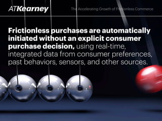 Innovative players
are now moving
to eliminate the
“friction” from
commerce, using
consumer-provided data
to automate the entire
shopping process
The Accelerating Growth of Frictionless Commerce
 