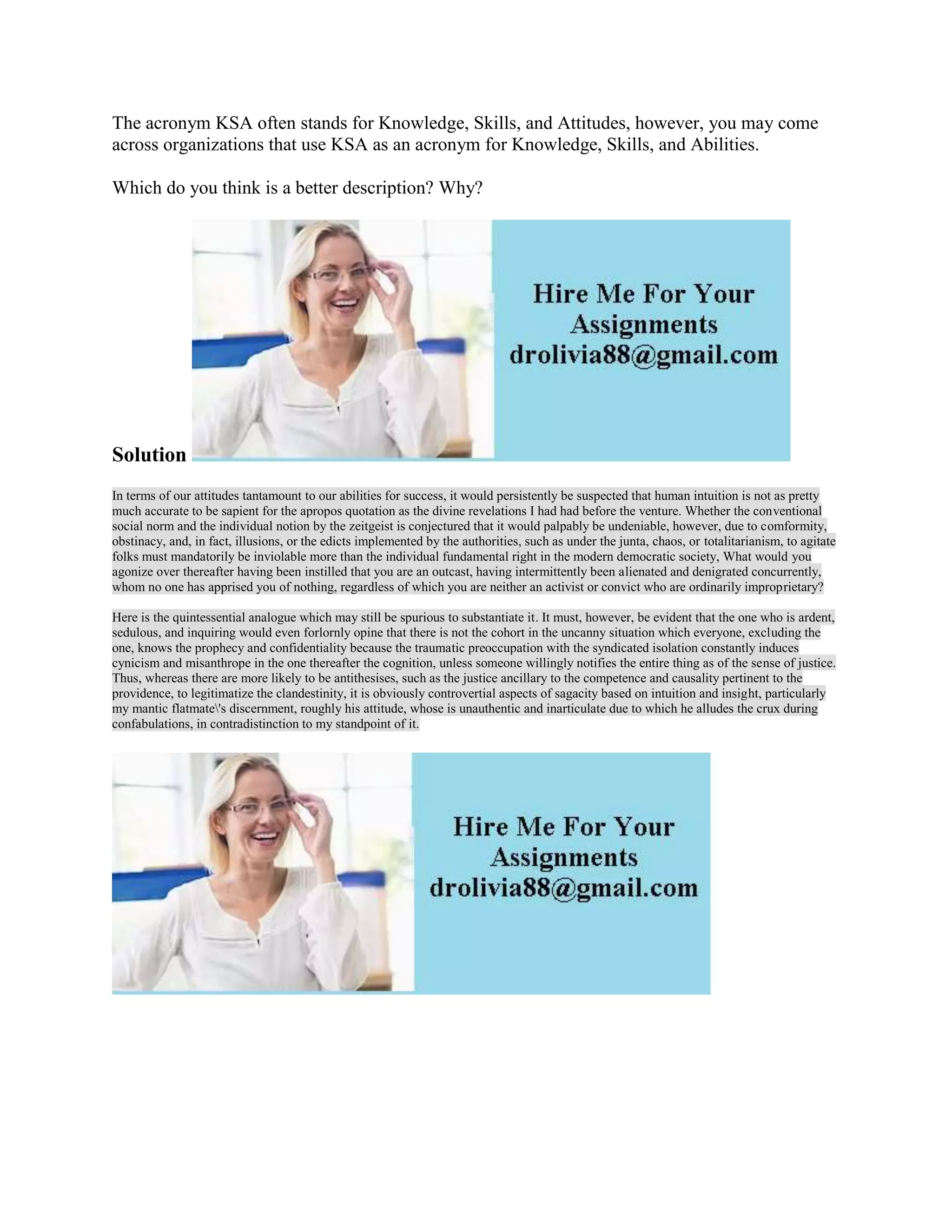 The acronym KSA often stands for Knowledge Skills and Attitudes how.docx