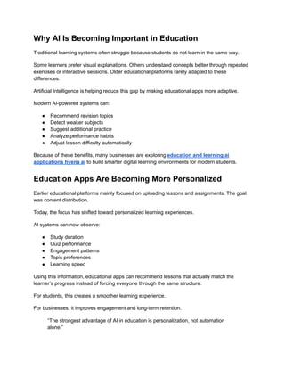 The Transformative Role of AI in Personalized Education Apps and ...