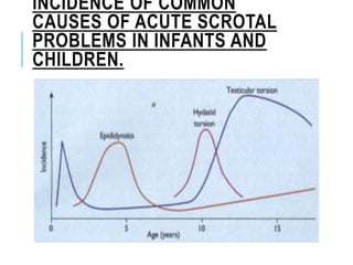 INCIDENCE OF COMMON
CAUSES OF ACUTE SCROTAL
PROBLEMS IN INFANTS AND
CHILDREN.
 