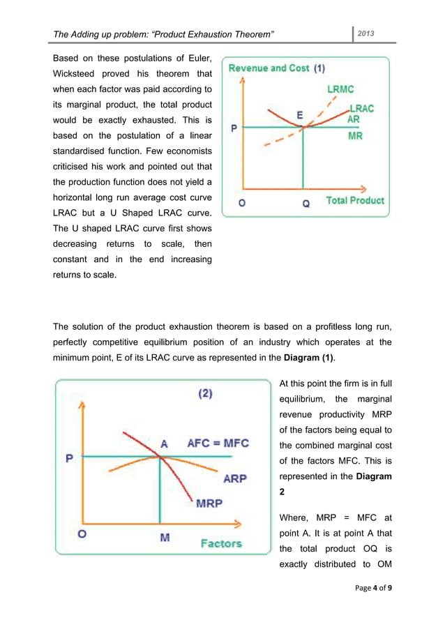 The adding up problem product exhaustion theorem yohannes mengesha