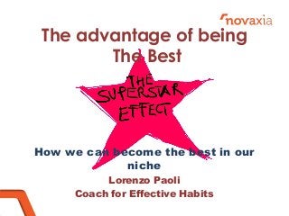The advantage of being
The Best

How we can become the best in our
niche
Lorenzo Paoli
Coach for Effective Habits

 