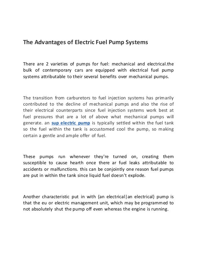 The advantages of electric fuel pump systems