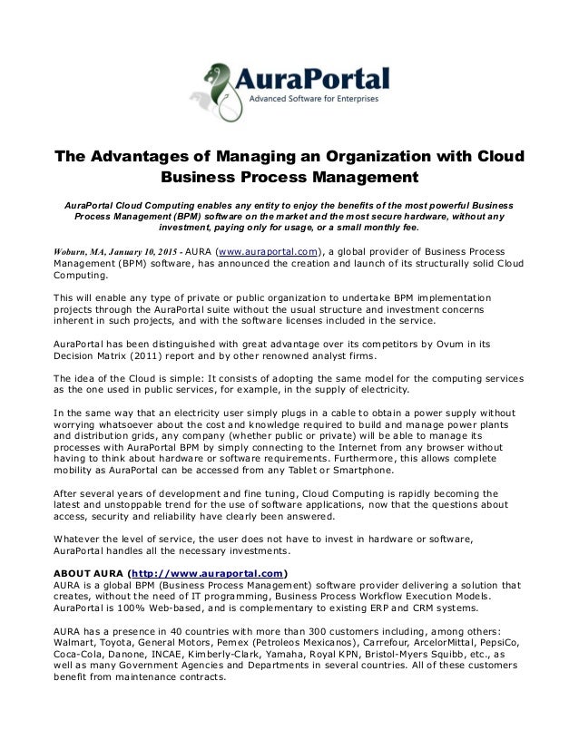 The advantages of managing an organization with cloud business process