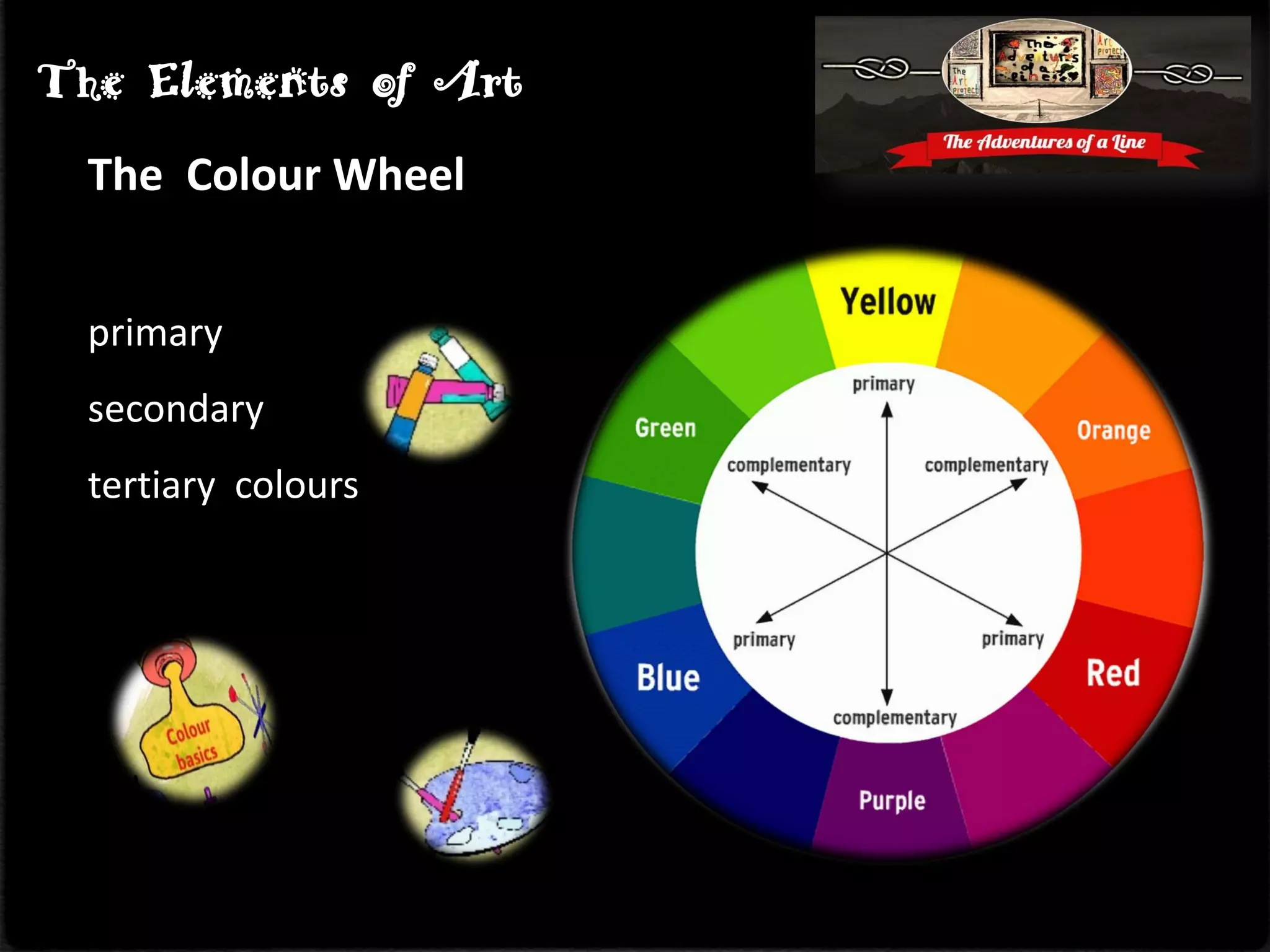 The Colour Wheel
primary
secondary
tertiary colours
The Elements of Art
 