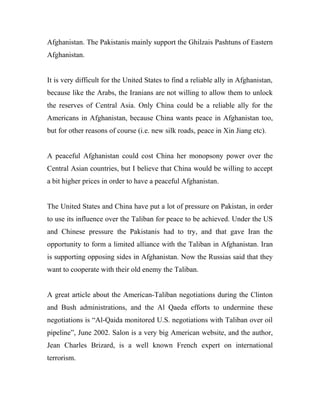 The Afghan Oil Pipeline and the US Negotiations with the Taliban | DOC