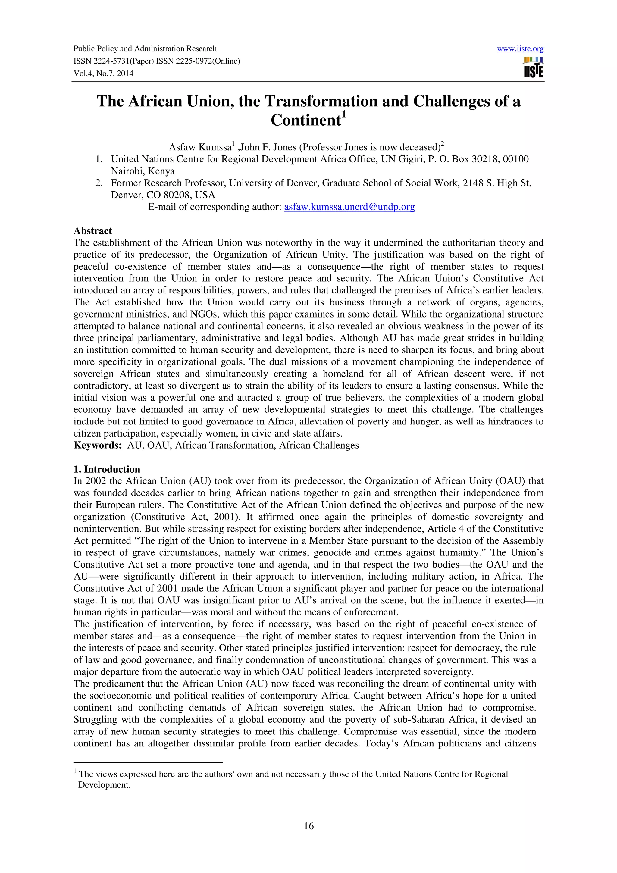 The african union, the transformation and challenges of a continent | PDF