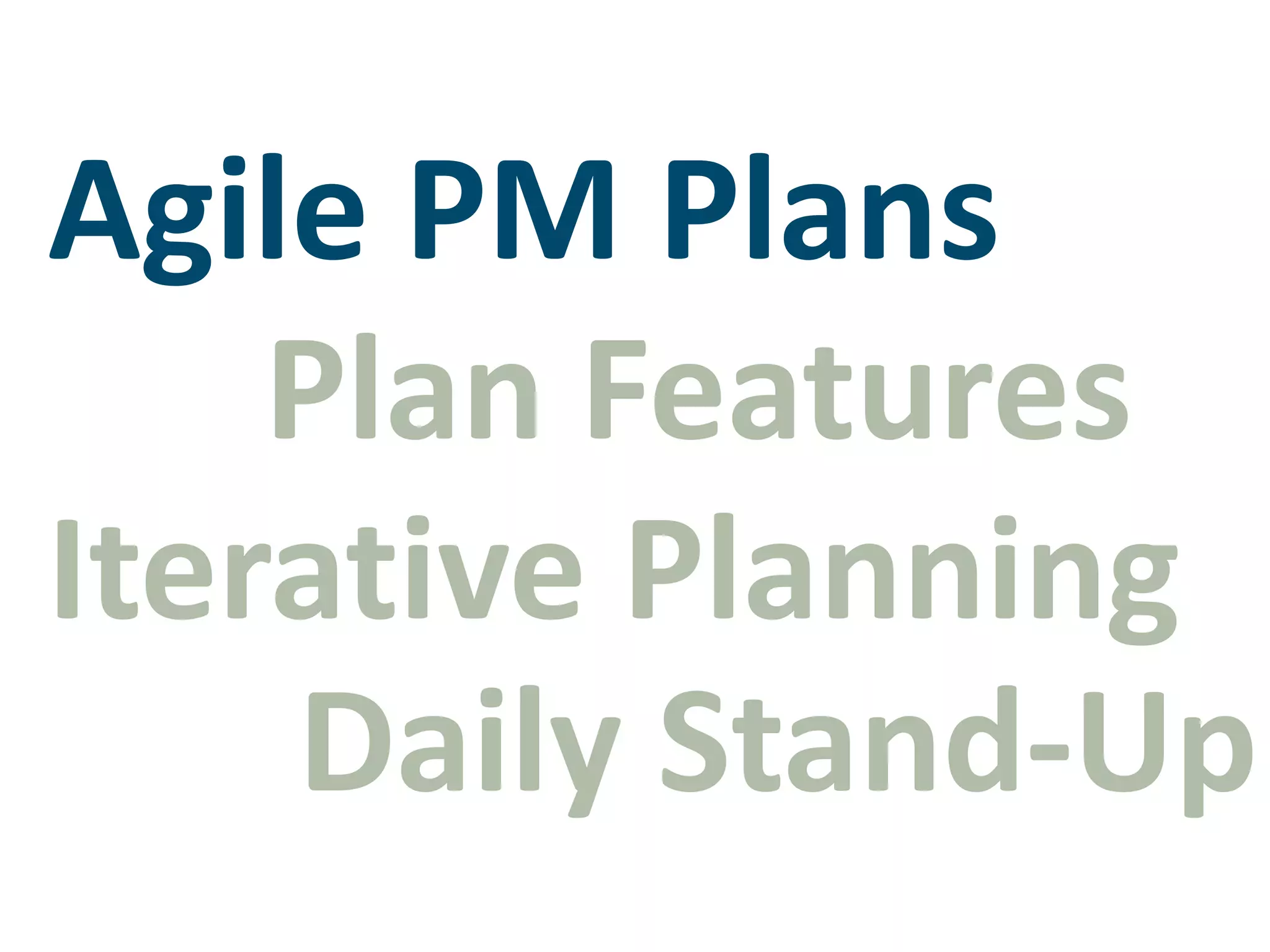Agile PM PlansPlan FeaturesIterative PlanningDaily Stand-Up