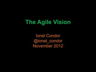 The Agile Vision

   Ionel Condor
  @ionel_condor
  November 2012
 