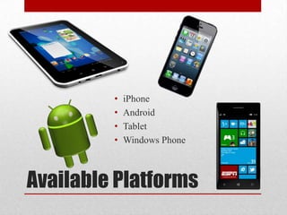 Available Platforms
• iPhone
• Android
• Tablet
• Windows Phone
 
