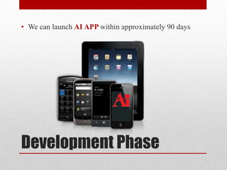 Development Phase
• We can launch AI APP within approximately 90 days
 