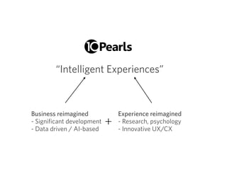 “Intelligent Experiences”
Business reimagined 
- Significant development  
- Data driven / AI-based
Experience reimagined 
- Research, psychology  
- Innovative UX/CX
+
 