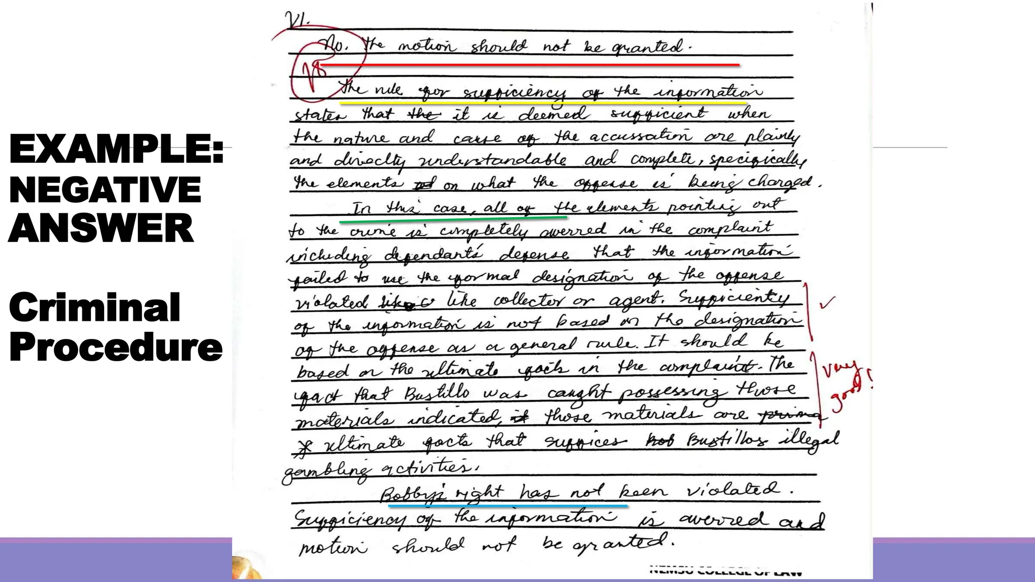 EXAMPLE:
NEGATIVE
ANSWER
Criminal
Procedure
 