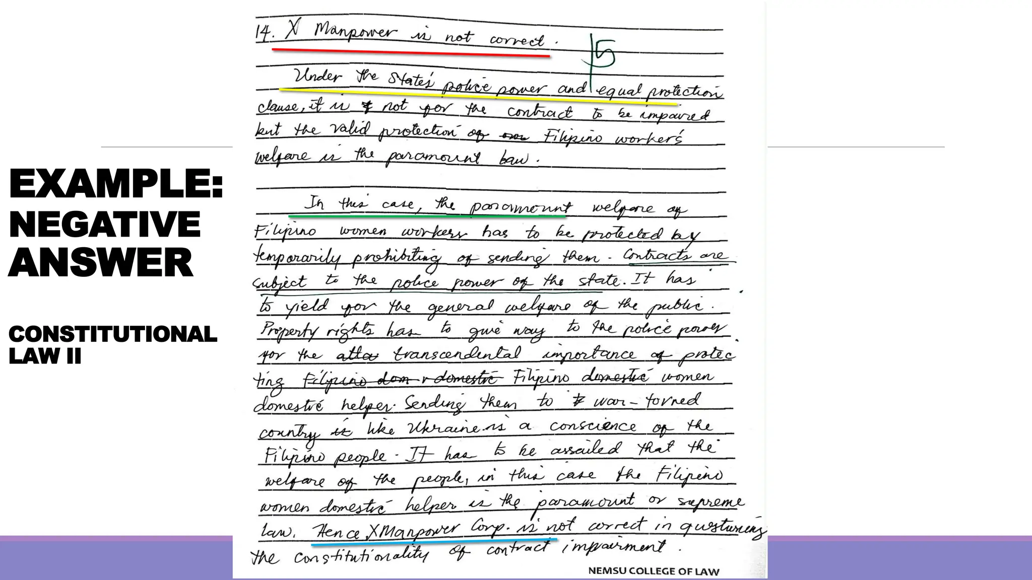 EXAMPLE:
NEGATIVE
ANSWER
CONSTITUTIONAL
LAW II
 