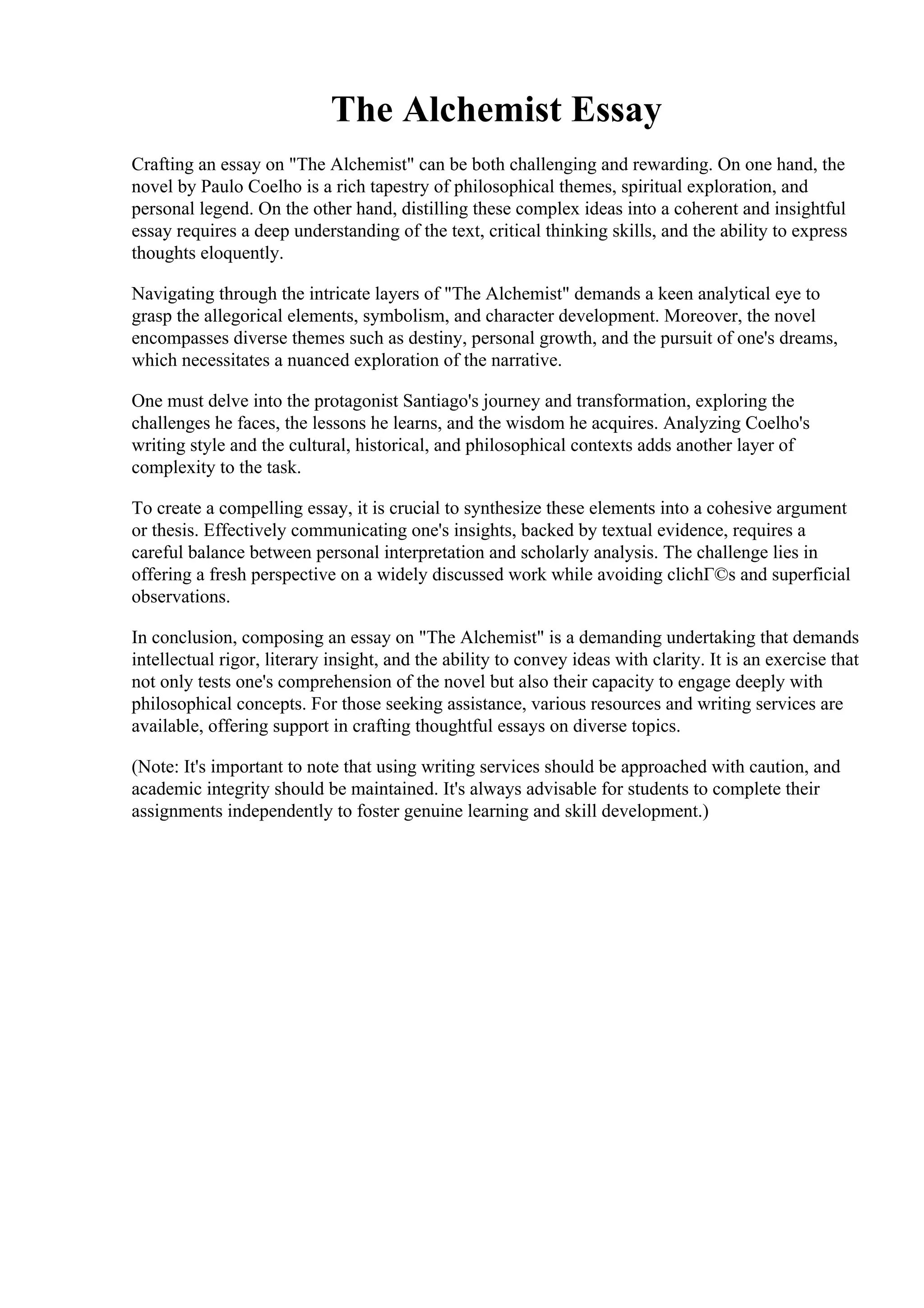 The Alchemist Essay | PDF