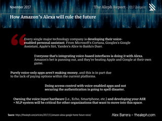 “
Alex Barrera - thealeph.com
The Aleph Report -2017 ZeitgeistNovember 2017
How Amazon’s Alexa will rule the future
Source...