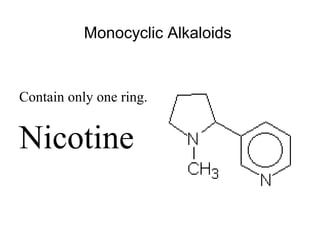 Monocyclic Alkaloids

Contain only one ring.

Nicotine

 