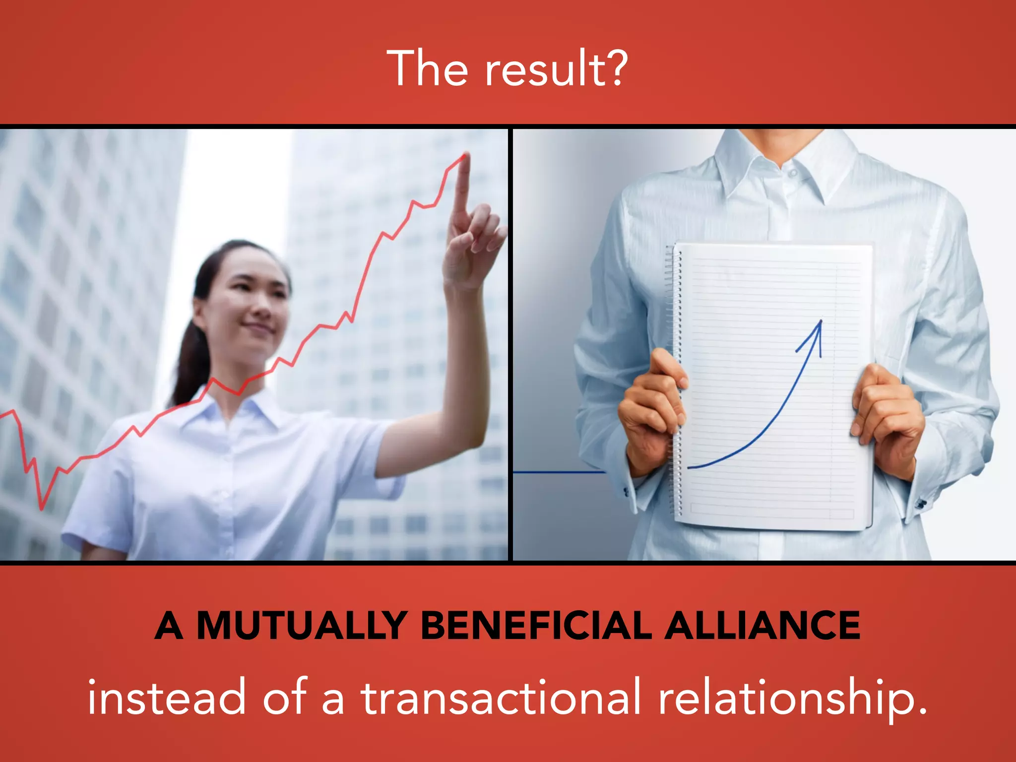 The result?
A MUTUALLY BENEFICIAL ALLIANCE
instead of a transactional relationship.
 