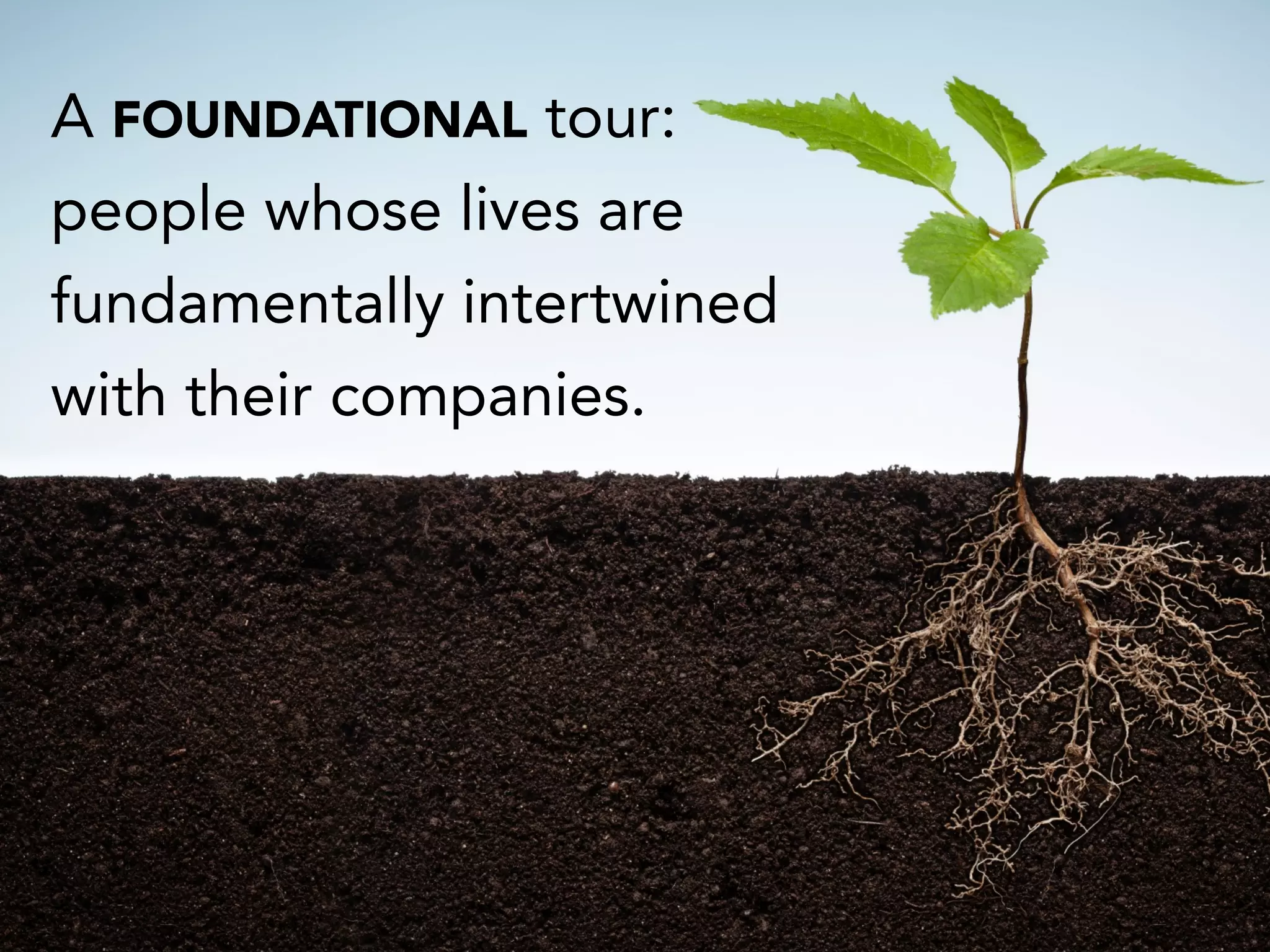 A FOUNDATIONAL tour:
people whose lives are
fundamentally intertwined
with their companies.
 