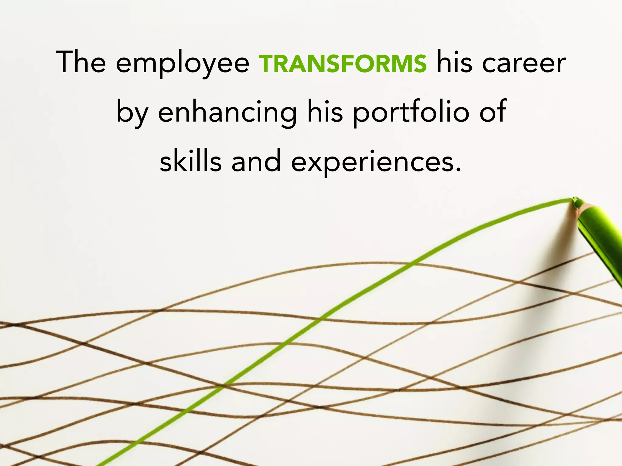 The employee TRANSFORMS his career
by enhancing his portfolio of
skills and experiences.
 