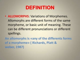 Two Allomorphs Examples Allomorphs Pdf Download | Allomorph (English Language): Definition ...