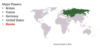 Major Powers:
• Britain
• France
• Germany
• United States
• Russia
Russian Empire in 1914
 