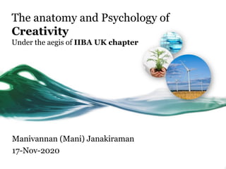 The anatomy and Psychology of
Creativity
Under the aegis of IIBA UK chapter
Manivannan (Mani) Janakiraman
17-Nov-2020
 