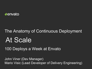 The Anatomy of Continuous Deployment
At Scale
John Viner (Dev Manager)
Mario Visic (Lead Developer of Delivery Engineering)
100 Deploys a Week at Envato
 