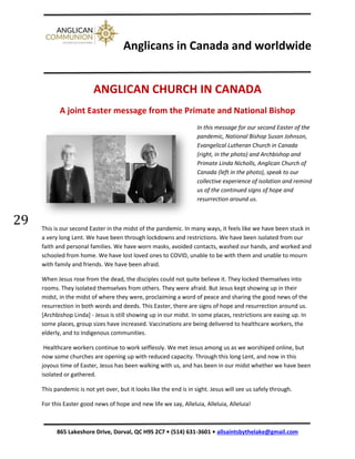 Anglicans in Canada and worldwide
865 Lakeshore Drive, Dorval, QC H9S 2C7 • (514) 631-3601 • allsaintsbythelake@gmail.com
...