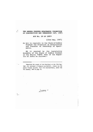 The Andhra Pradesh Apartments (Promotion of Construction and Ownership) Act, 1987