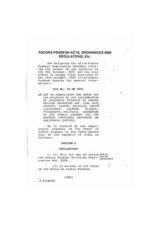 Apartment Management: The Andhra Pradesh Societies Registration Act, 2001