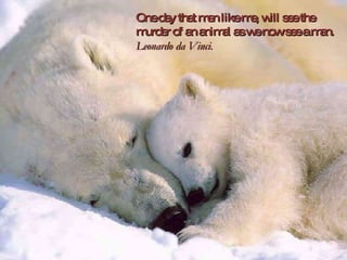 One day that men like me, will see the murder of an animal as we now see a man. Leonardo da Vinci.  