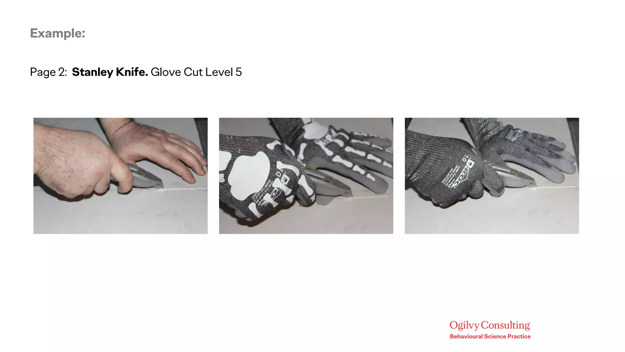 Example:
Page 2: Stanley Knife. Glove Cut Level 5
 