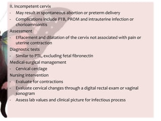 2. Naegele’s ruleTo determine the estimated date of confinement or estimated date of delivery, count back 3 months from the first day of the last menstrual cycle and then add1 year and 7 days3. Obstetrical classificationGrvidaPara or parityG-T-P-A-L4. Frequency and elements of maternal and fetal assessmentInitial visita.1 Intake assessmenta.2 Lab evaluationa.3 Client educationb. Period specific evaluation in pregnancyb.1 Every 4 weeks until 28 weeks AOGb.2 5-20 weeks of gestation:Maternal alpha-feto protein, begin preterm birth prevention education and review warning signsb.3 20-24 weeks of gestation:Preterm prevention education