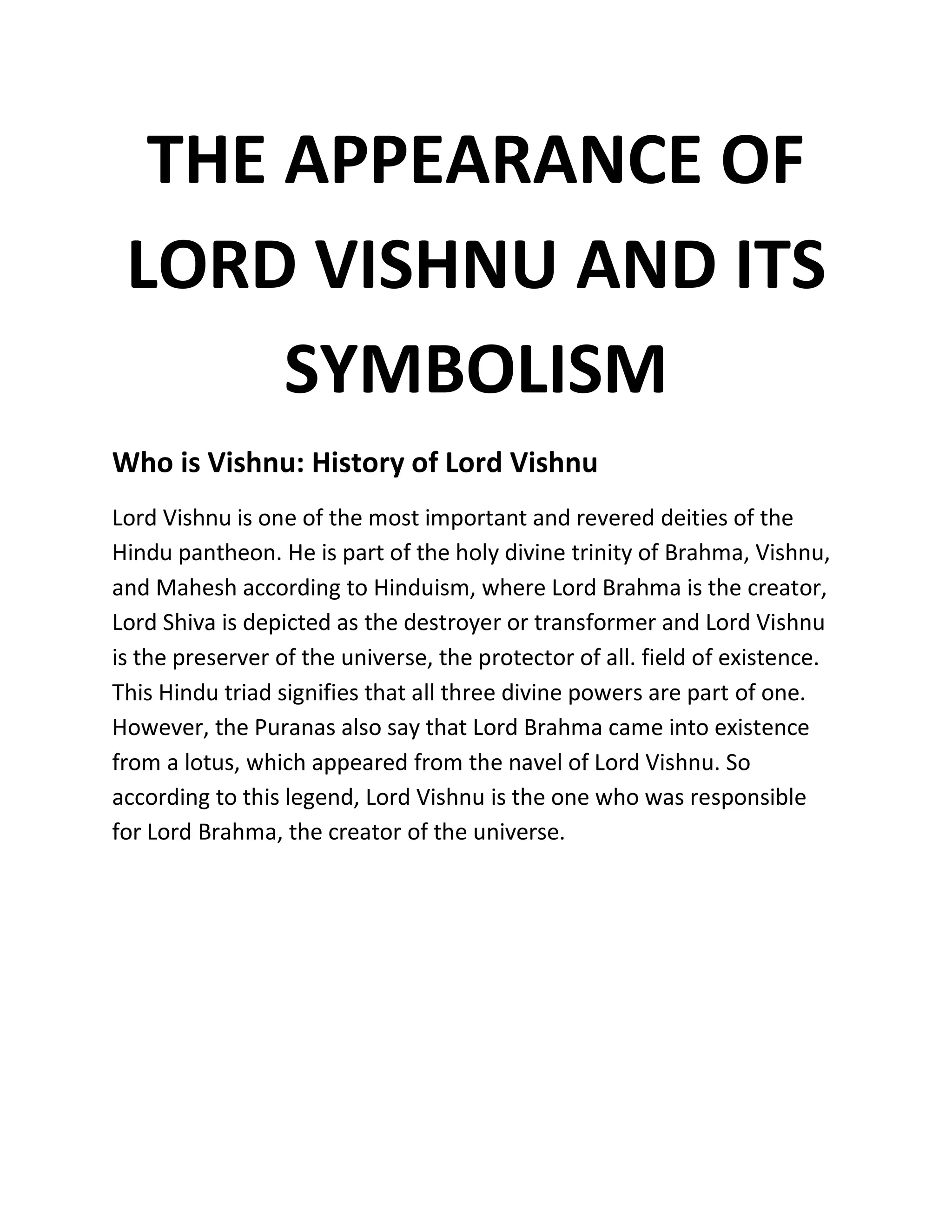 THE APPEARANCE OF LORD VISHNU AND ITS SYMBOLISM. | PDF