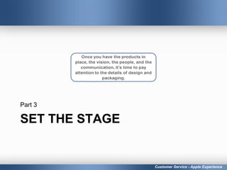 SET THE STAGE
Part 3
Customer Service - Apple Experience
 