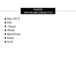  Mac OS XiOS iTunes iWork  QuickTime SafariiLifeMajor software products