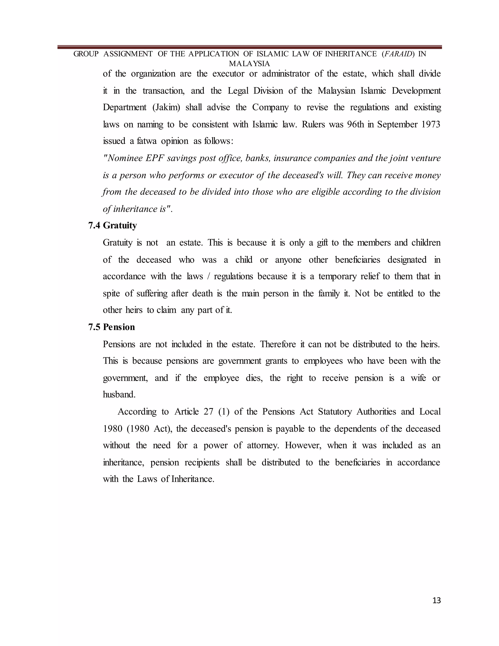 Islamic law of inheritance (faraid) in malaysia | DOCX
