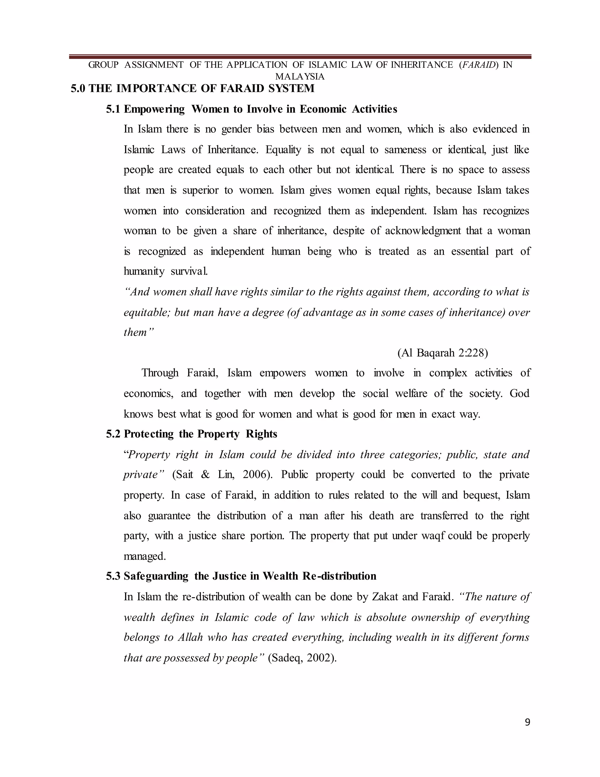 Islamic law of inheritance (faraid) in malaysia | DOCX