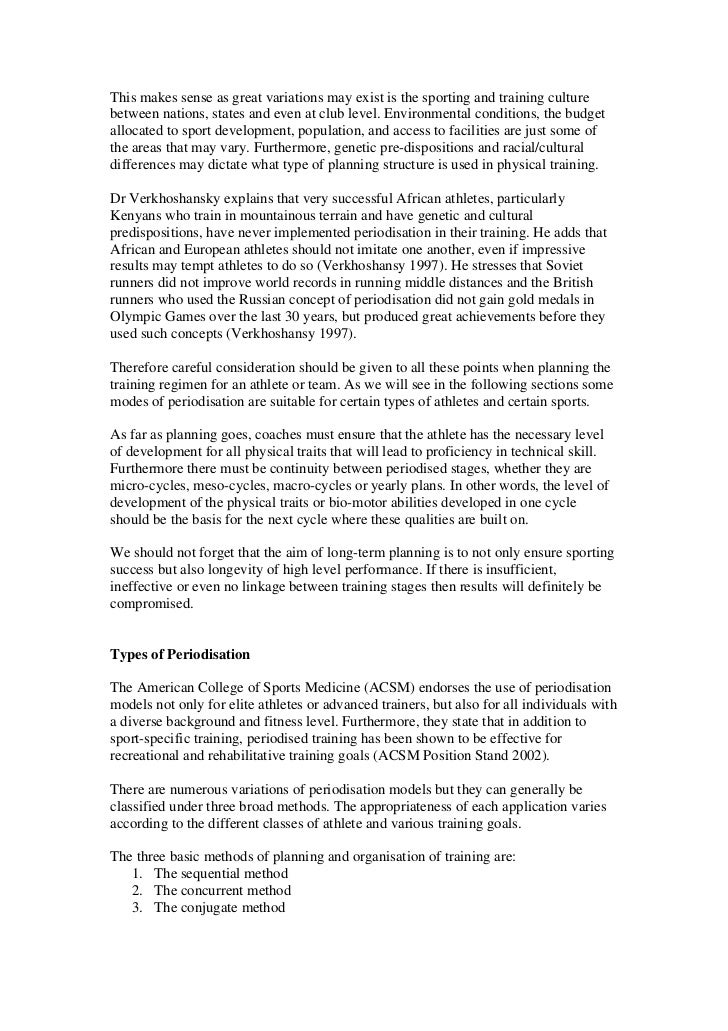 The Application Of Periodisation Models For Athletes Of Different Sta