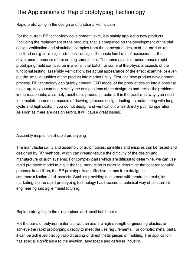 The Applications of Rapid prototyping Technology