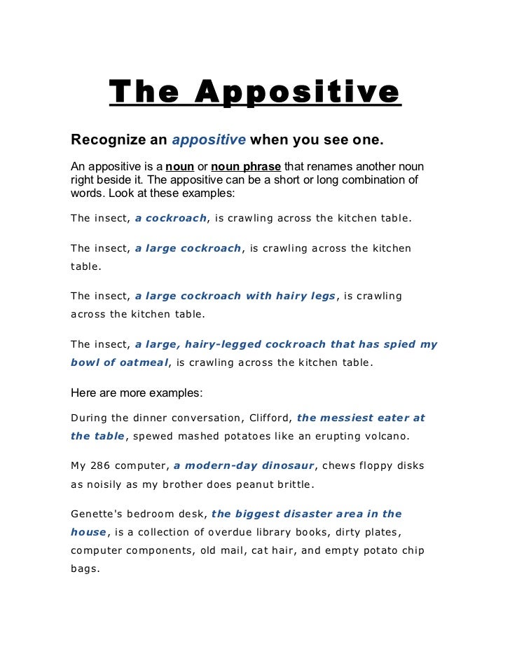 Sentence with two appositive phrases picture