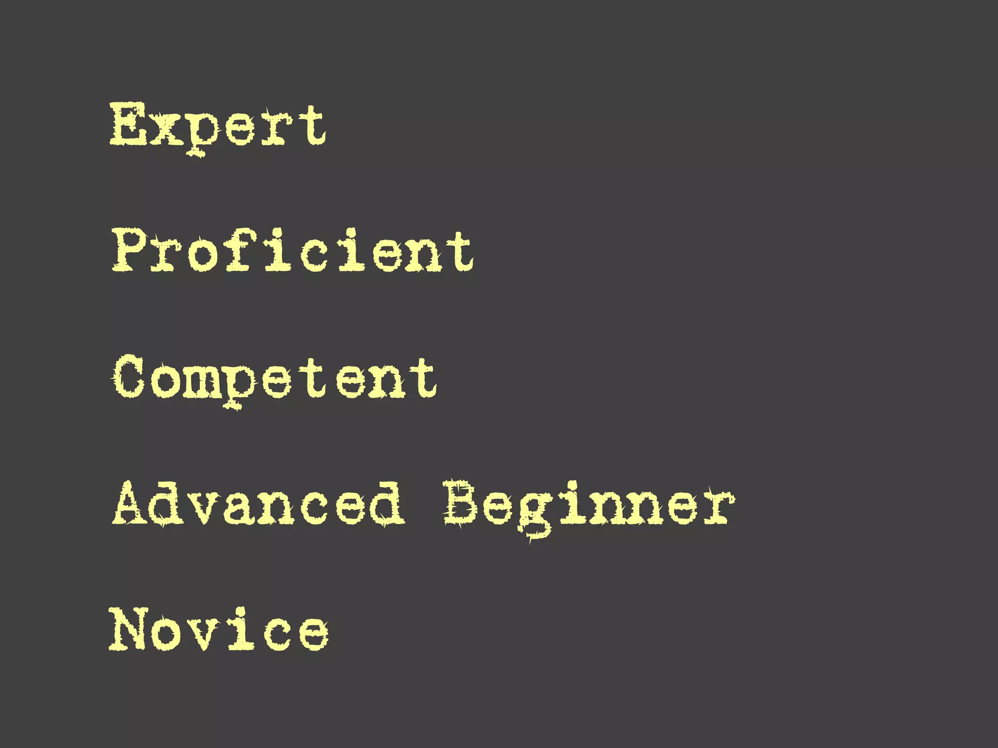 Expert 
Proficient 
Competent 
Advanced Beginner 
Novice  