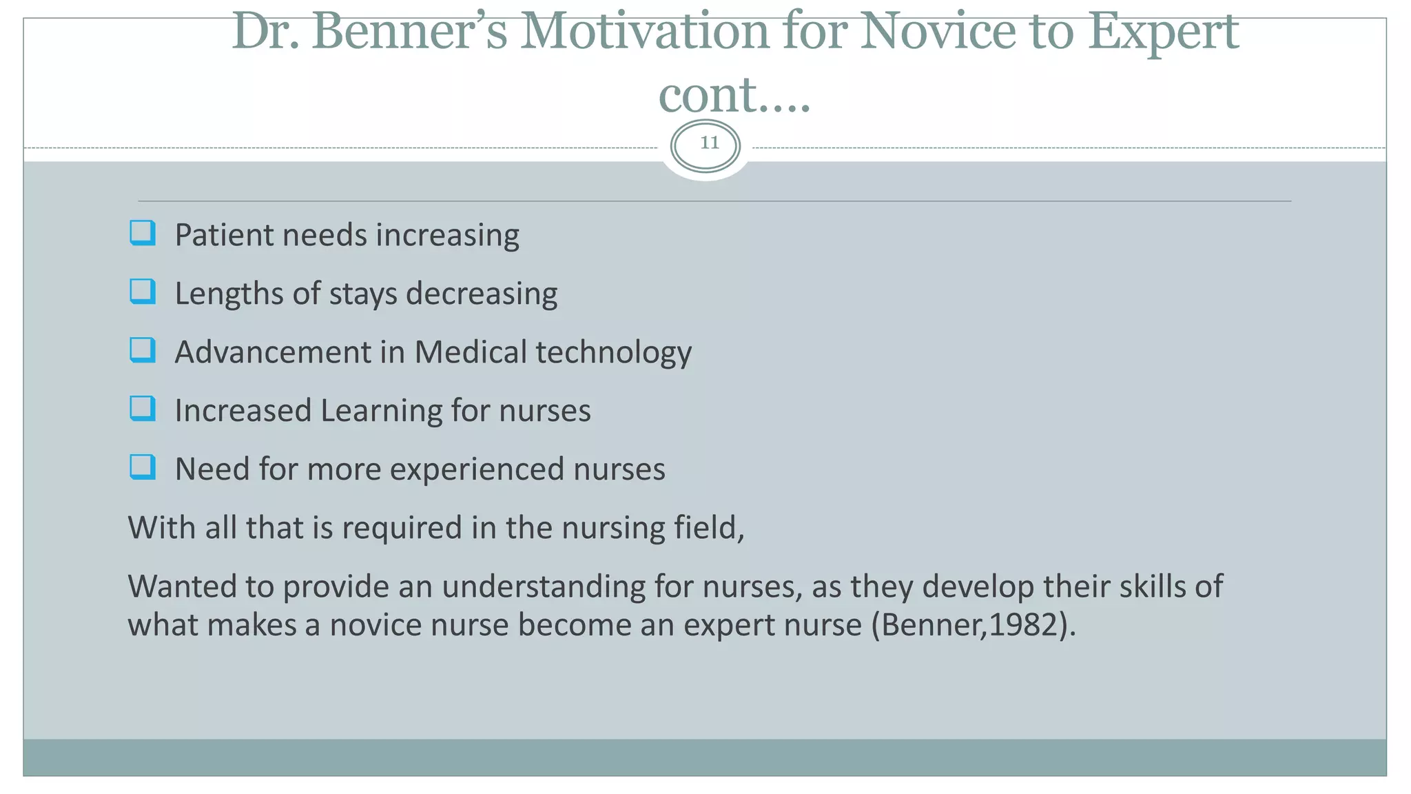 .Dr. Patricia Benner novice to expert theory | PPTX