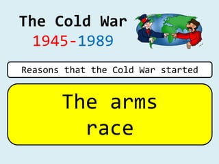 The Cold War
1945-1989
The arms
race
Reasons that the Cold War started
 