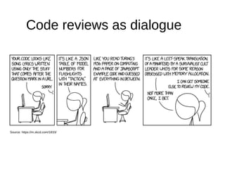 Code reviews as dialogue
Source: https://m.xkcd.com/1833/
 