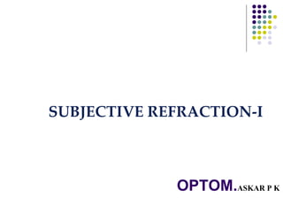 SUBJECTIVE REFRACTION-I
OPTOM.ASKAR P K
 