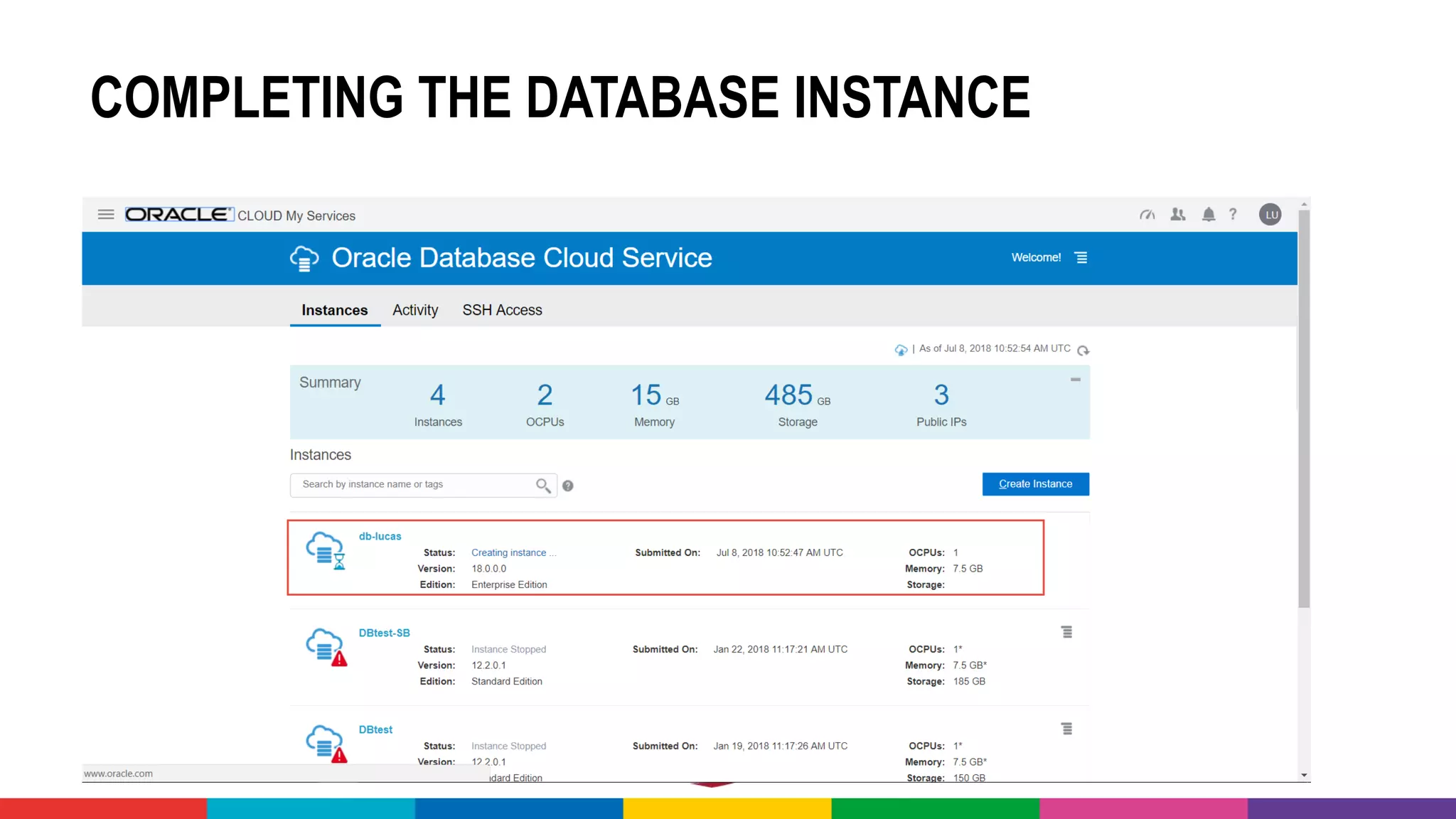 COMPLETING THE DATABASE INSTANCE
 